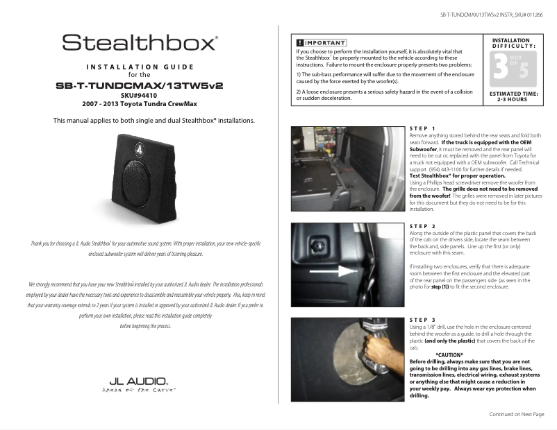 Image de la première page du manuel de l'appareil Stealthbox SB-T-TUNDCMAX/13TW5v2