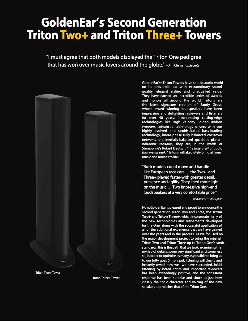 Page 1 de la notice Brochure GoldenEar Triton Three+