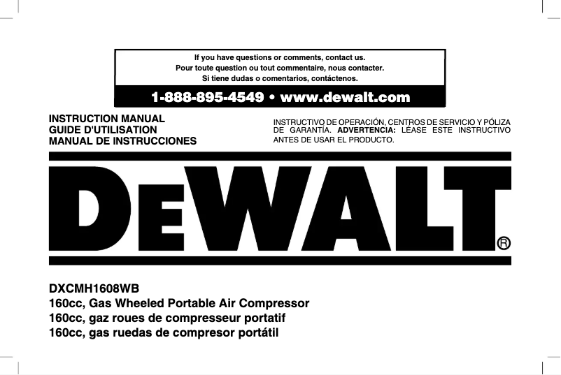 Page 1 de la notice Manuel utilisateur DeWalt DXCMH1608WB