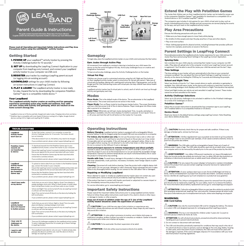 Page 1 de la notice Manuel utilisateur Leap Frog LeapBand