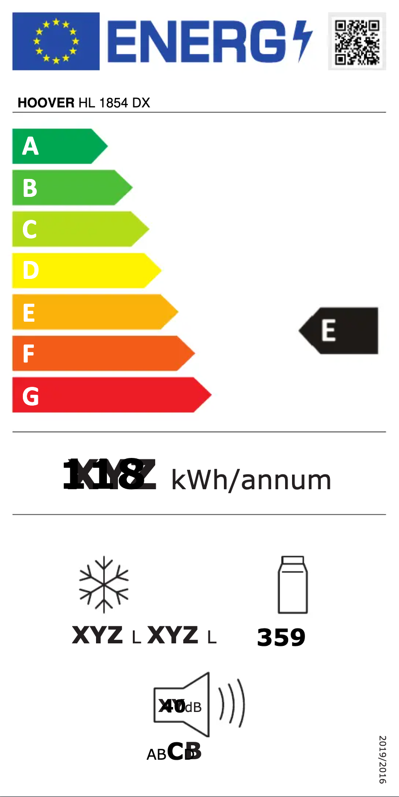 Página 1 del manual Etiqueta energética Hoover HL 1854 DX