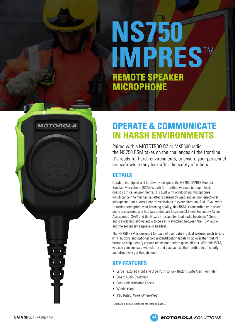 Page 1 de la notice Fiche technique Motorola MOTOTRBO R7