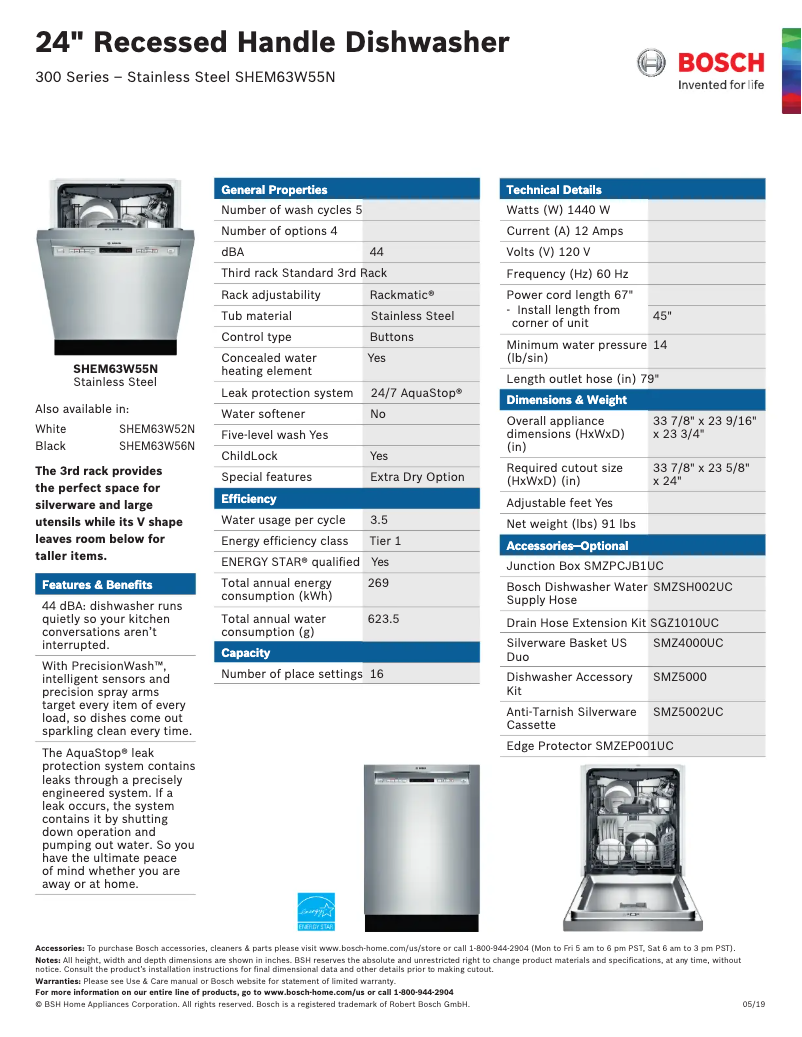 Página 1 del manual Ficha técnica Bosch SHEM63W55N
