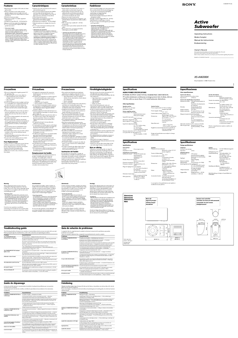 Page 1 de la notice Manuel utilisateur Sony XS-AW200X