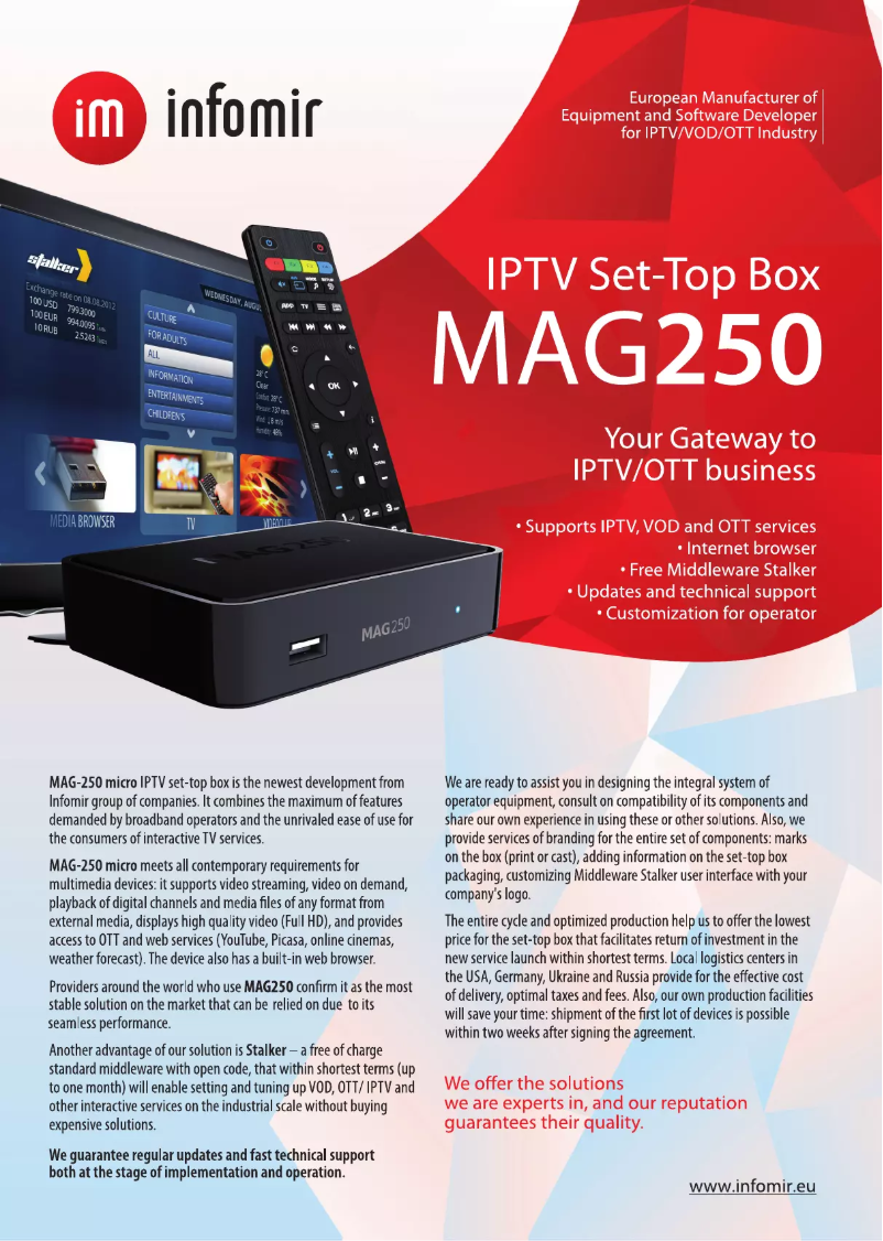 Page n°1 - Manuel utilisateur Infomir MAG250