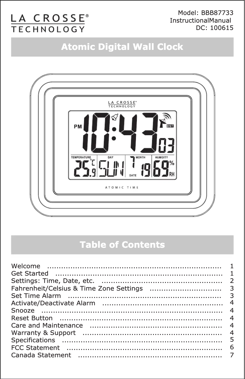 Image de la première page du manuel de l'appareil BBB87733