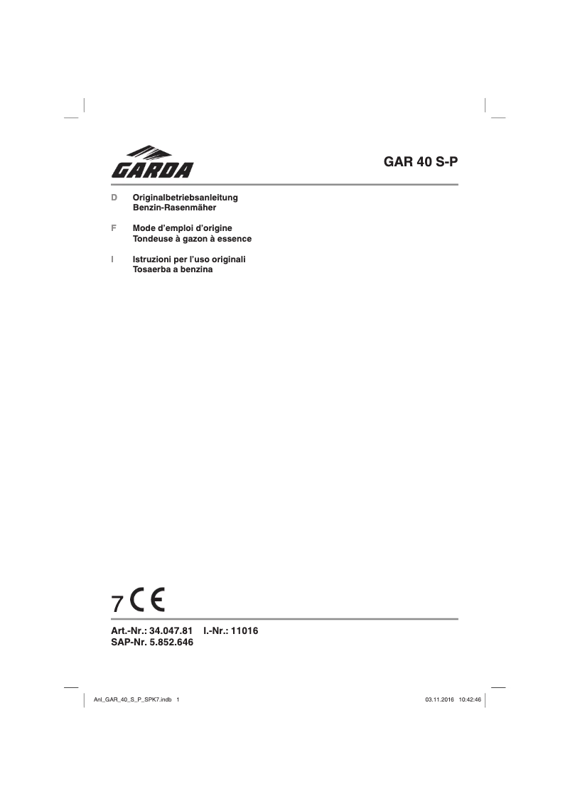 Image de la première page du manuel de l'appareil GAR 40 S-P