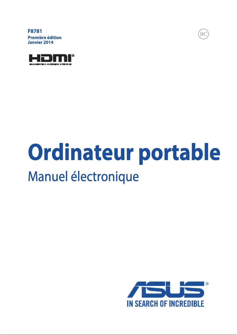 Page 1 de la notice Manuel utilisateur Asus PRO B ADVANCED B551LA