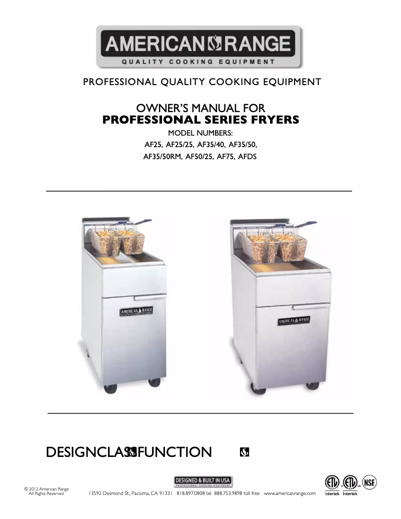Page n°1 - Manuel utilisateur American Range AF25