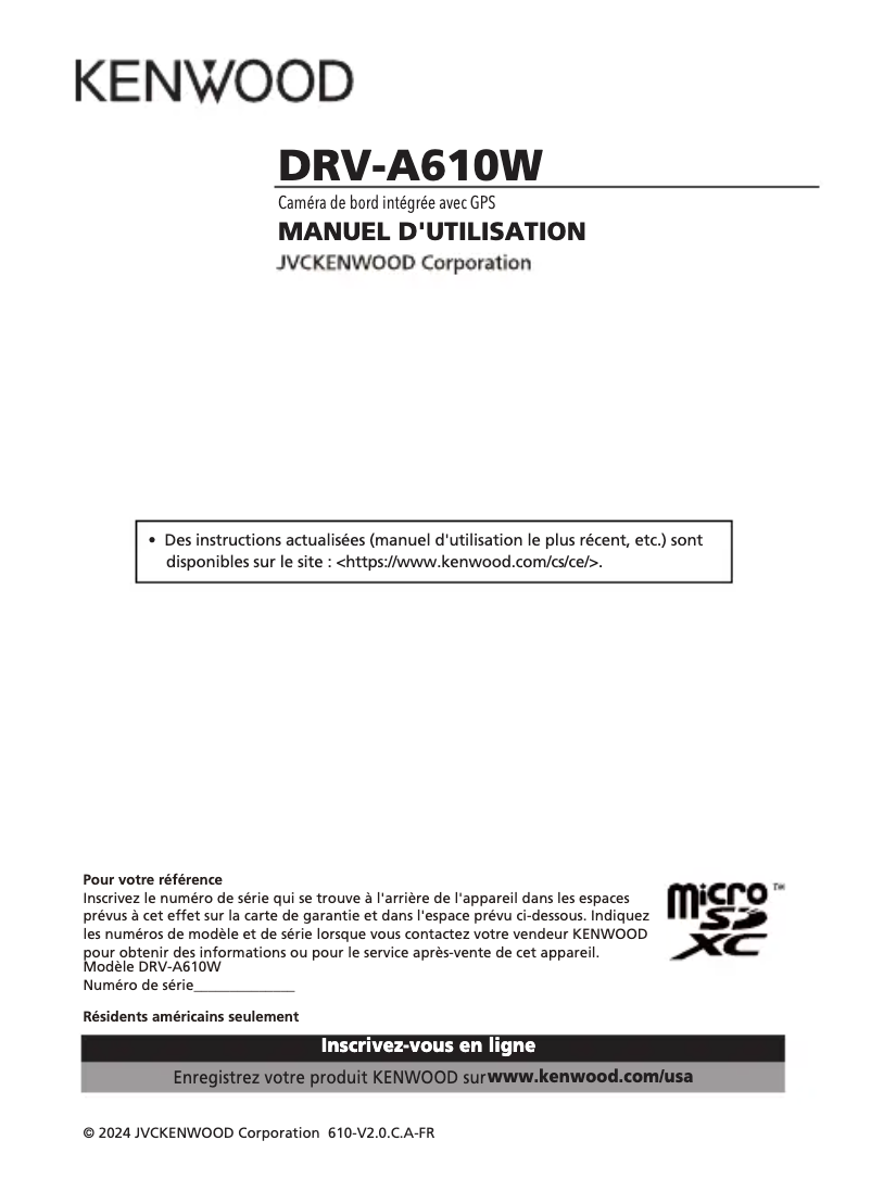 Page 1 de la notice Manuel utilisateur Kenwood DRV-A610W