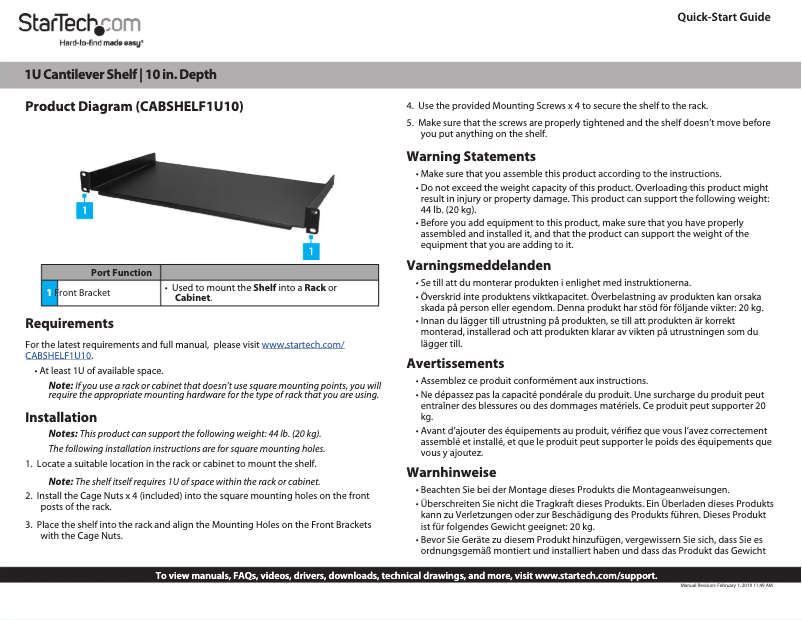 Image de la première page du manuel de l'appareil CABSHELF1U10