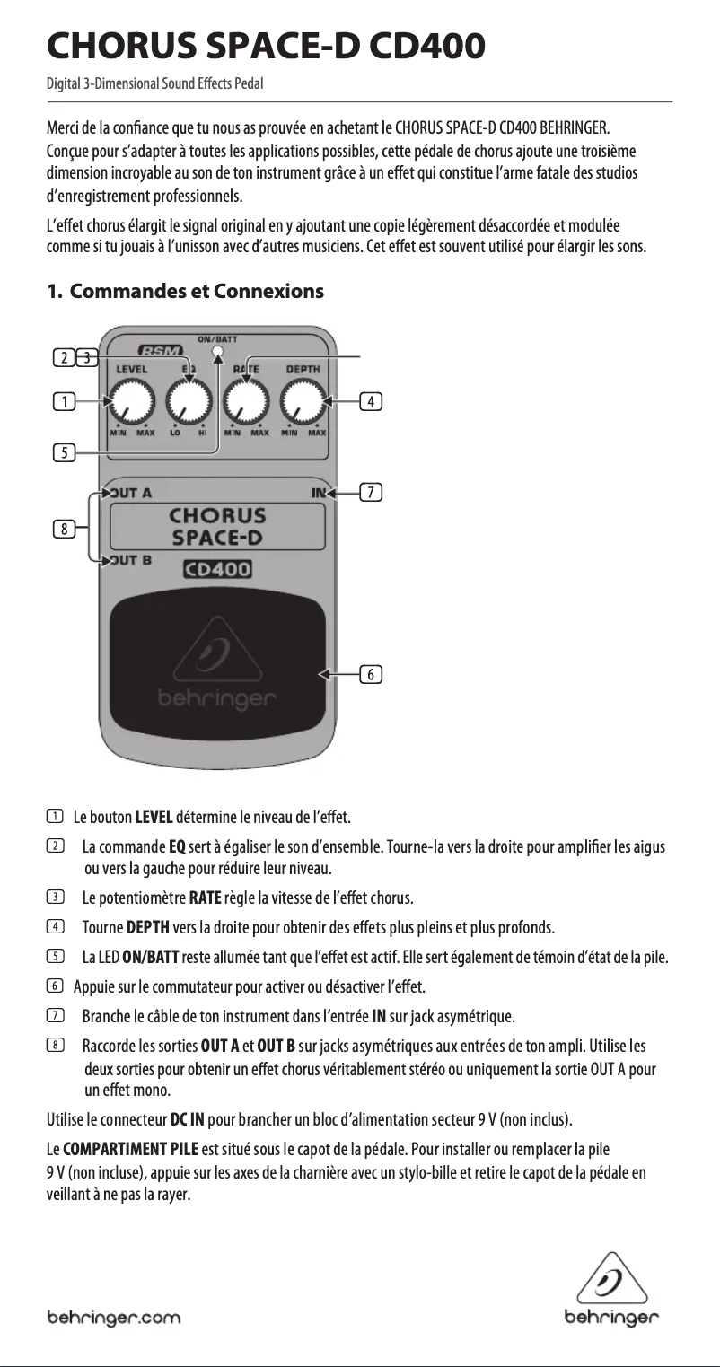 Imagen de la primera página del manual del dispositivo Chorus Space-D CD400
