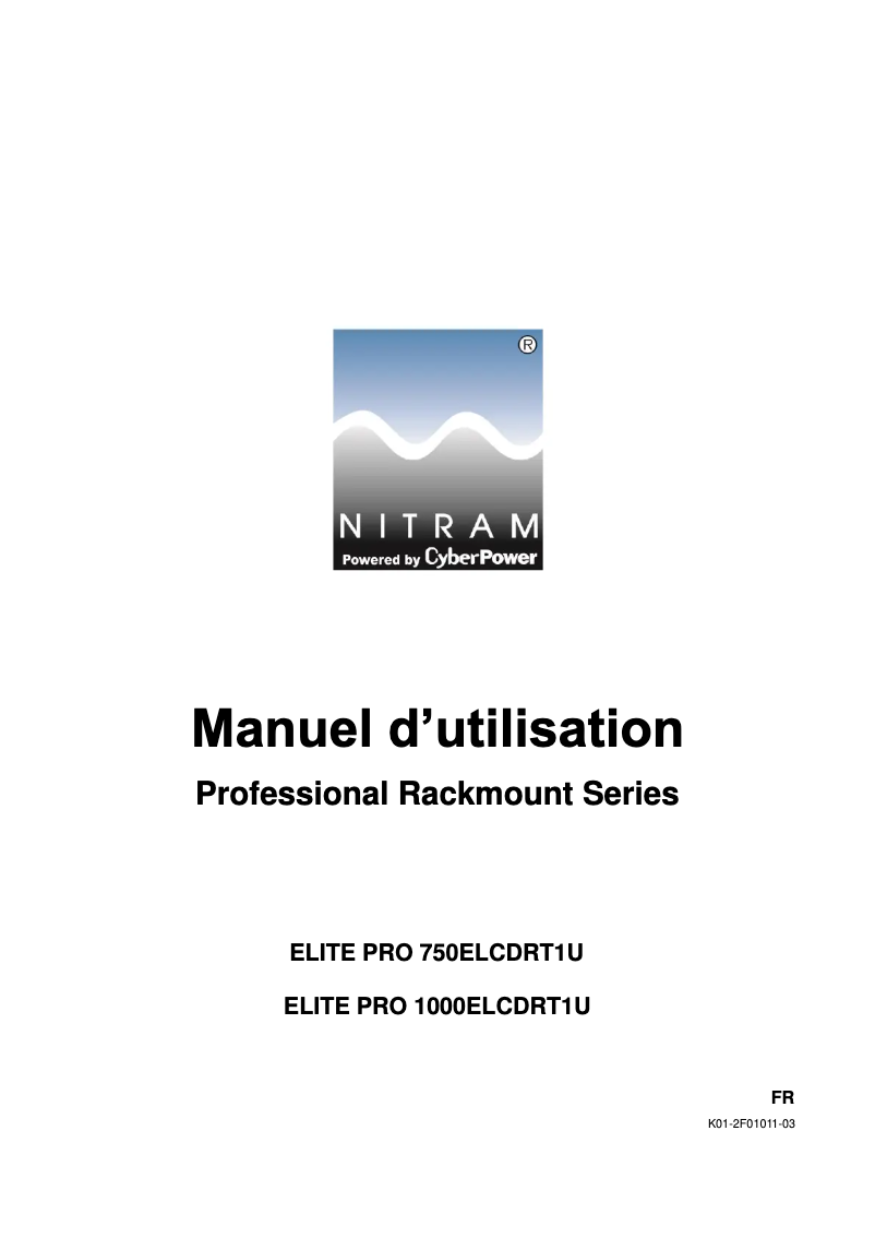 Page n°1 - Manuel utilisateur Nitram ELITE PRO 1000ELCDRT1U