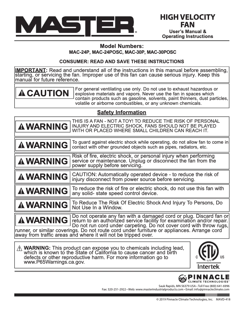 Página 1 del manual Manual de usuario Master MAC-30P