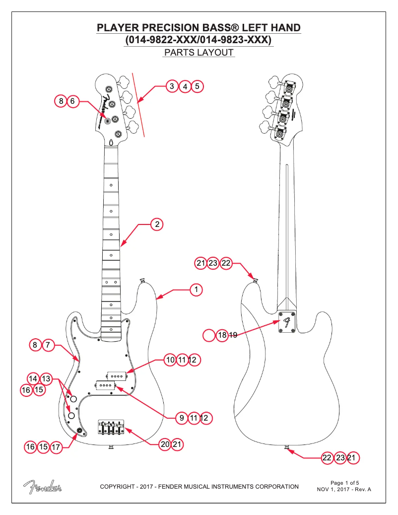 Page n°1 - Manuel utilisateur Fender Player Precision Bass Left-Handed