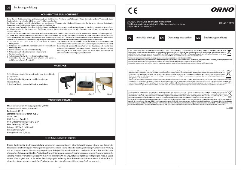 Image de la première page du manuel de l'appareil OR-AE-13197