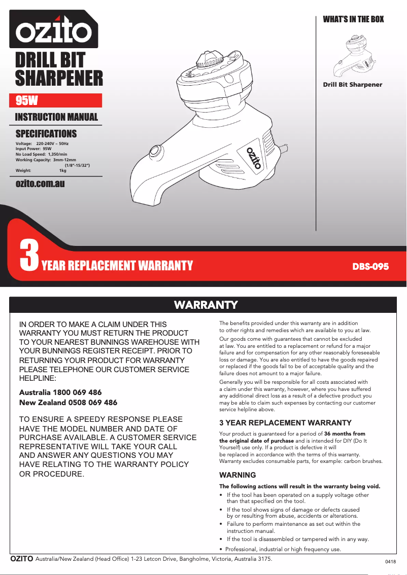 Página 1 del manual Manual de usuario Ozito DBS-095