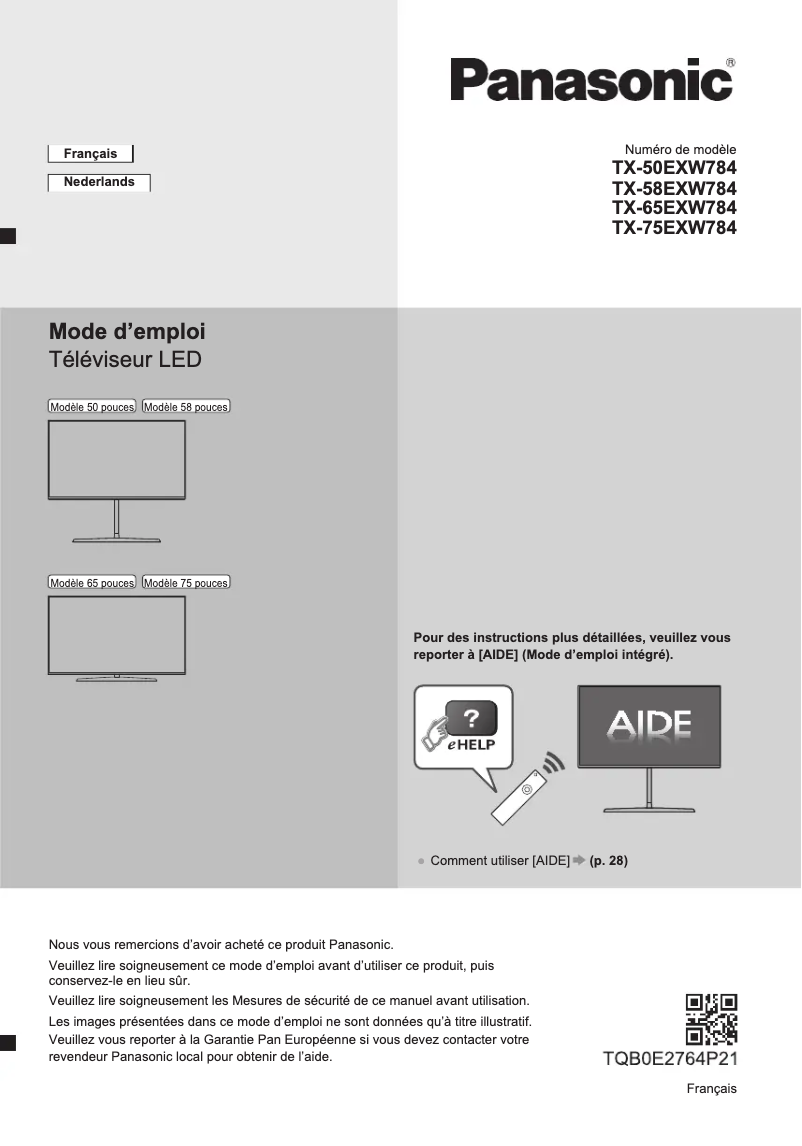 Page 1 de la notice Manuel utilisateur Panasonic TX-58EXW784
