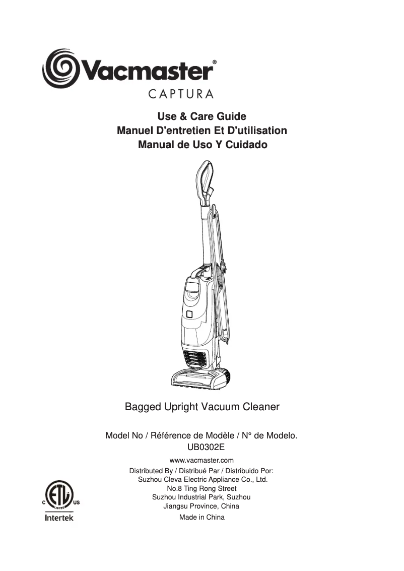 Page n°1 - Manuel utilisateur Vacmaster Captura UB0302E