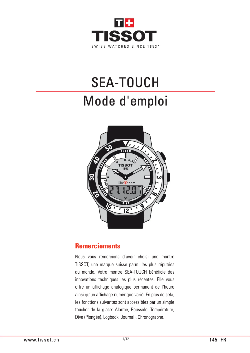 Page n°1 - Manuel utilisateur Tissot SEA-TOUCH in Meters