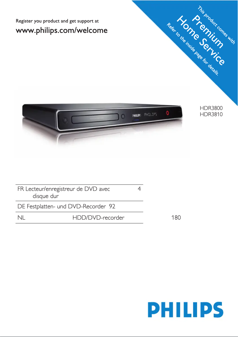 Page 1 of the manual User Manual Philips HDR3800