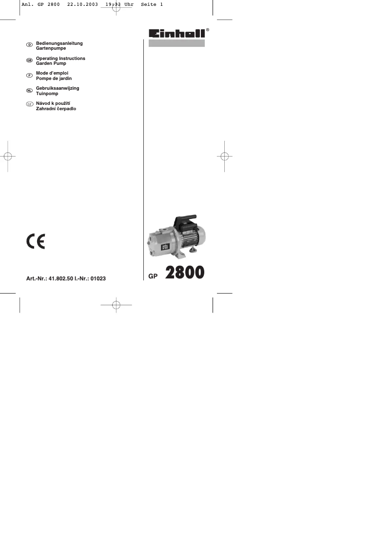 Page n°1 - Manuel utilisateur Einhell Royal GP 2800