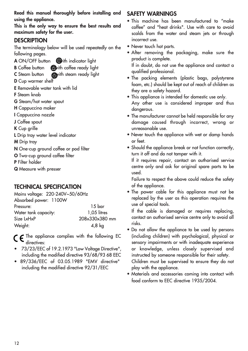 Image de la première page du manuel de l'appareil EC 270