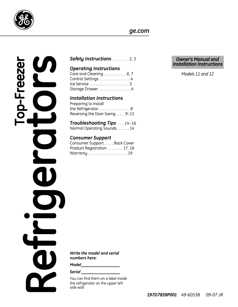 Imagen de la primera página del manual del dispositivo GTS12BBPLWW