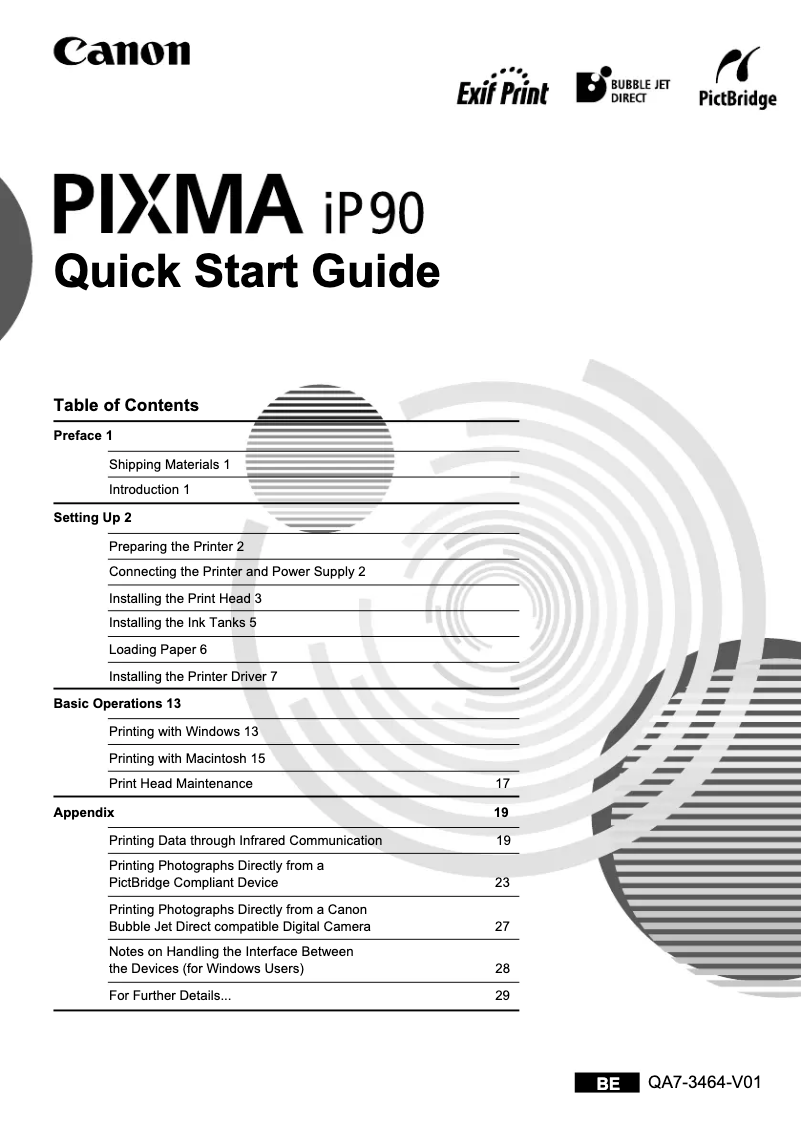 Image de la première page du manuel de l'appareil Pixma iP90v