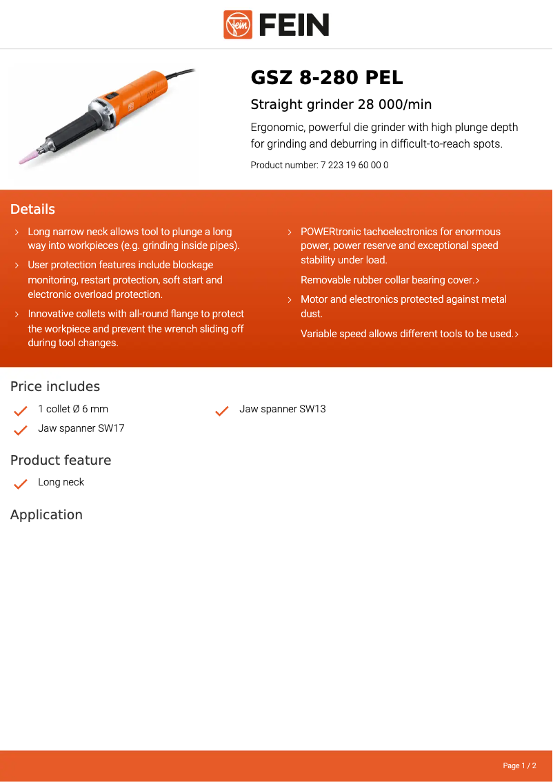 Page n°1 - Fiche technique Fein GSZ 8-280 PEL