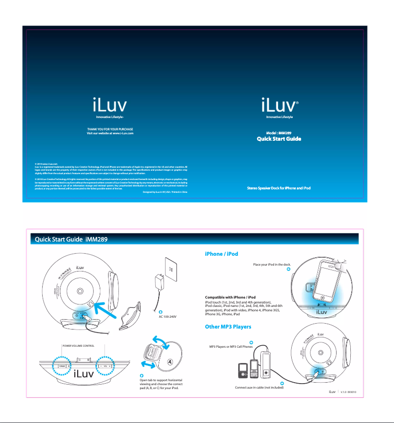 Page 1 de la notice Manuel utilisateur iLuv iMM289