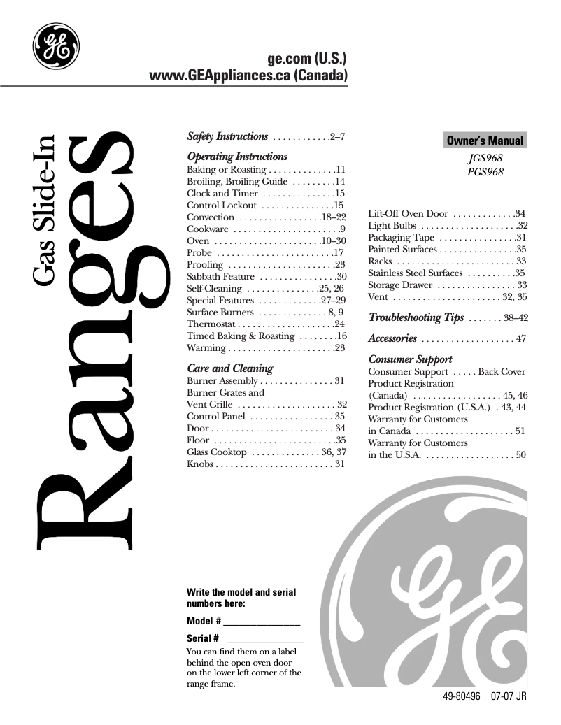 Page 1 de la notice Manuel d'utilisation et d'entretien GE Profile JGS968THWW