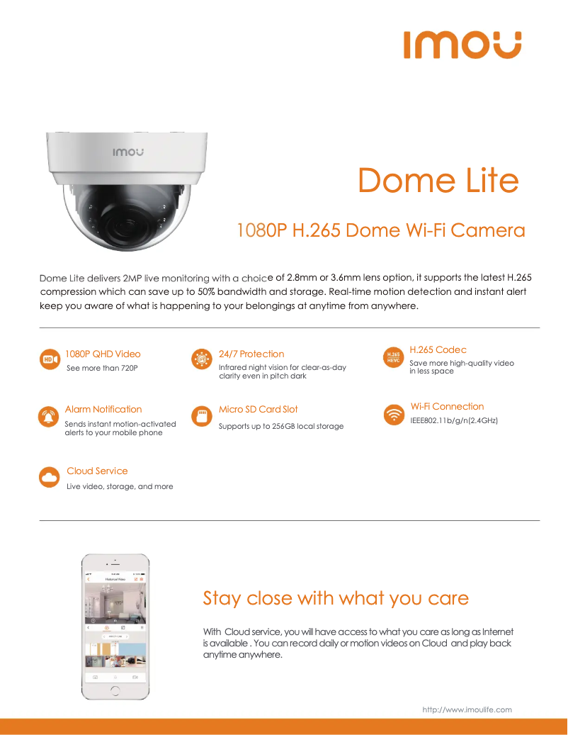 Page 1 de la notice Fiche technique Imou Dome Lite