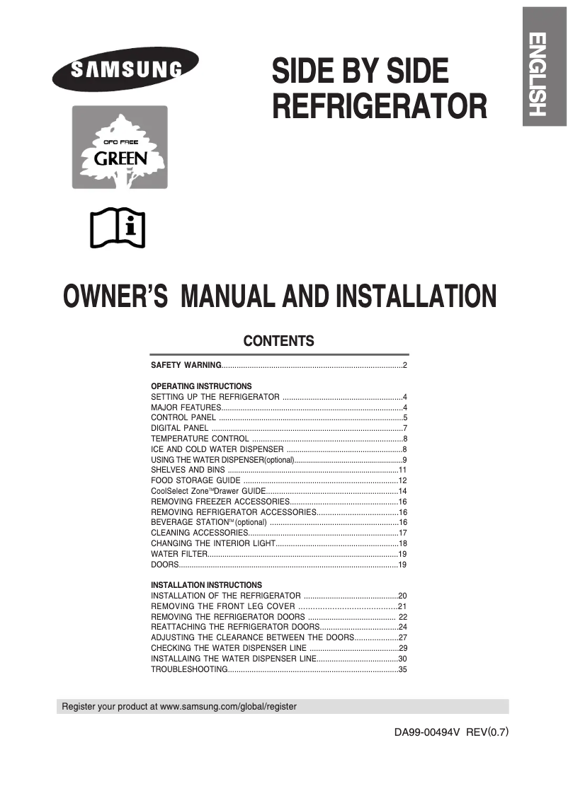 Page n°1 - Manuel utilisateur Samsung RS21NGRS