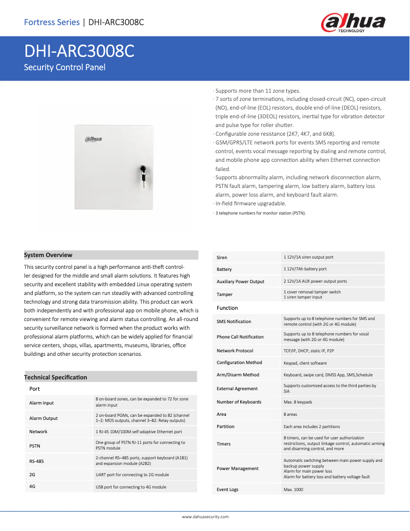 Page n°1 - Fiche technique Dahua Technology ARC3008C