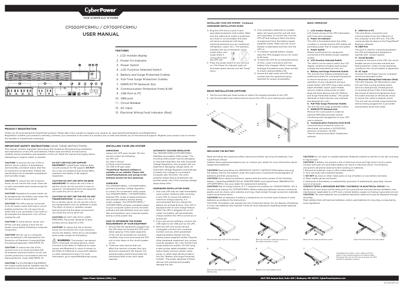 Page 1 de la notice Manuel utilisateur CyberPower CP700PFCRM1U