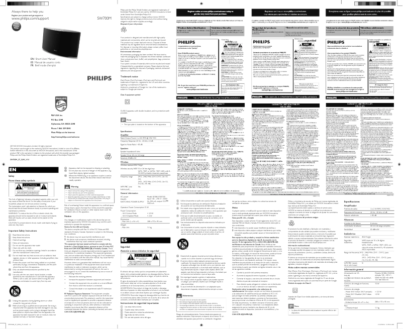Page 1 de la notice Guide de démarrage rapide Philips Multiroom SW700M