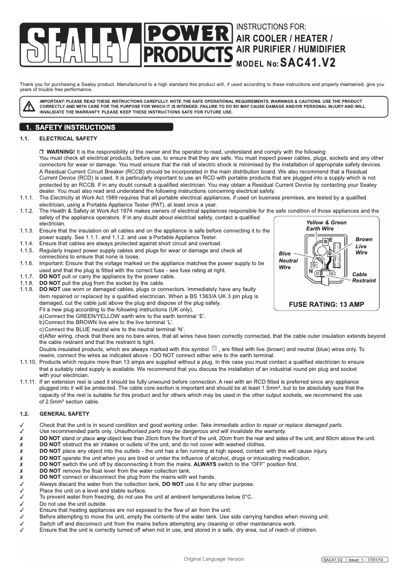 Image de la première page du manuel de l'appareil SAC41.V2