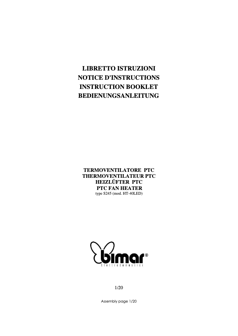 Page 1 de la notice Manuel utilisateur Bimar S245.EU
