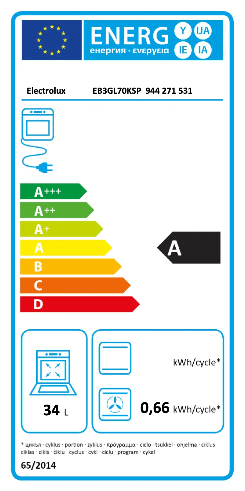 Page 1 de la notice Label énergétique Electrolux EB3GL70KSP