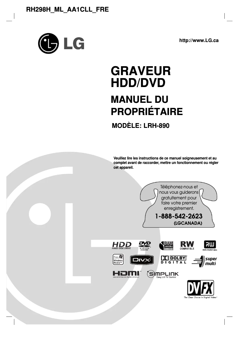 Page 1 de la notice Manuel utilisateur LG RH298H