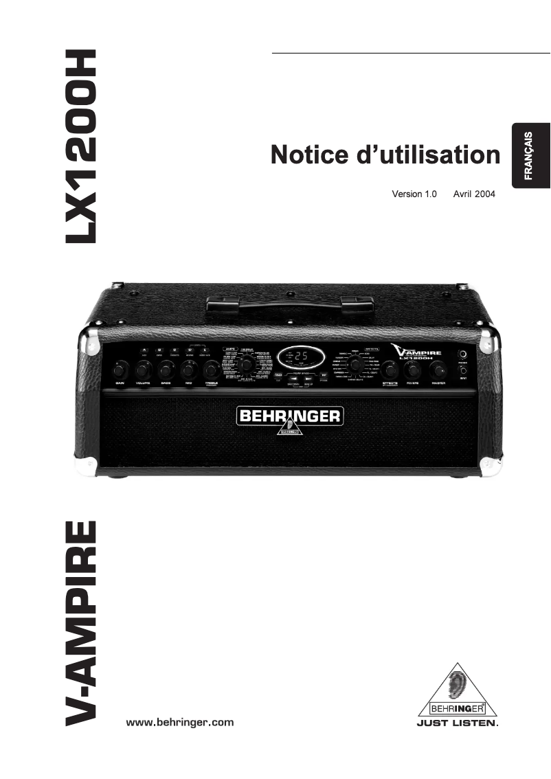Page 1 de la notice Manuel utilisateur Behringer V-Ampire LX1200H