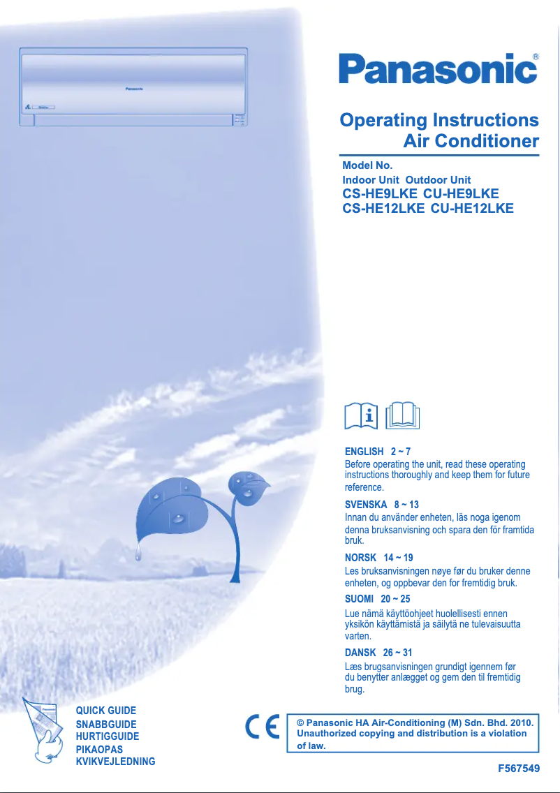 Page n°1 - Manuel utilisateur Panasonic CS-HE9LKE