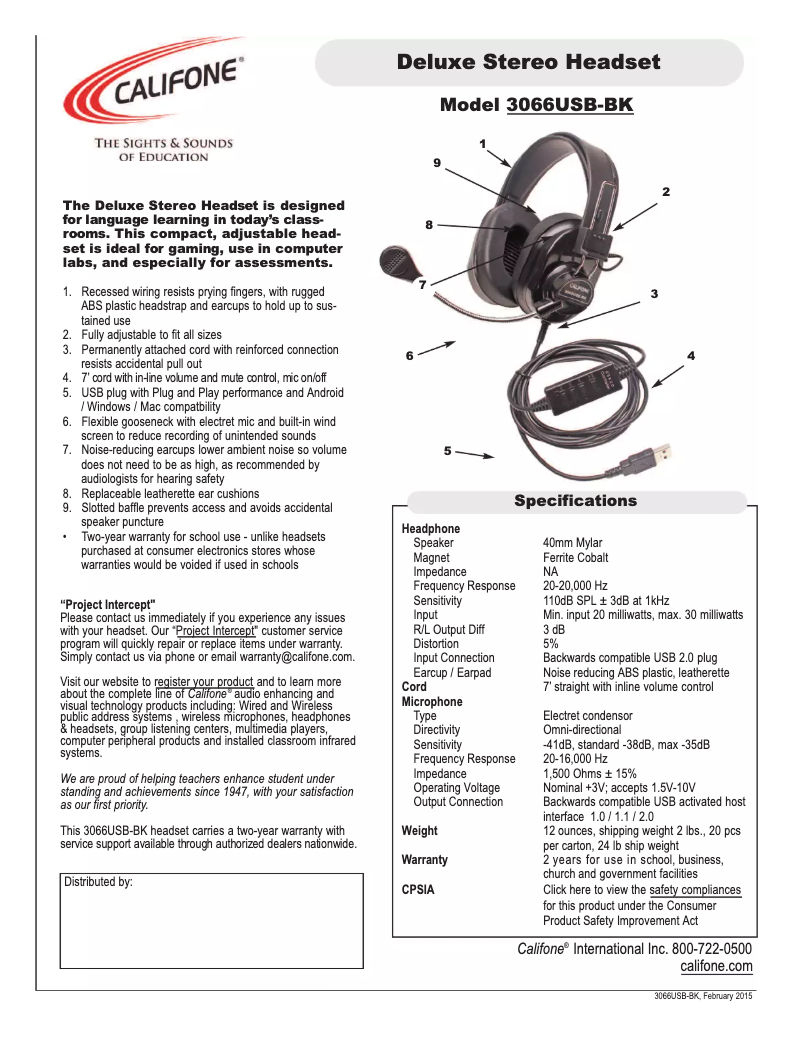 Image de la première page du manuel de l'appareil 3066USB-BK