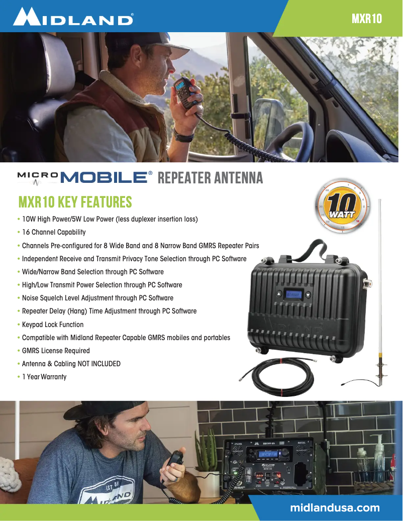 Page 1 de la notice Fiche technique Midland MicroMobile MXR10