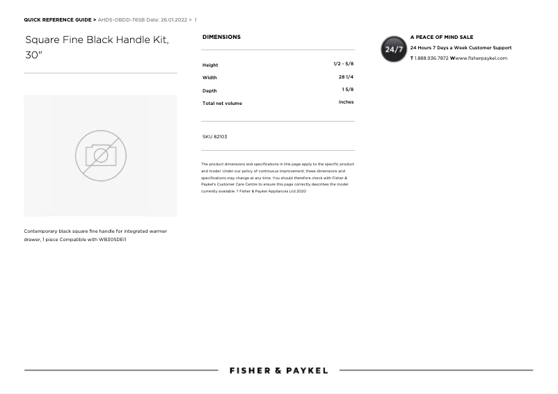 Page 1 de la notice Manuel utilisateur Fisher & Paykel AHD5-OBDD-76SB