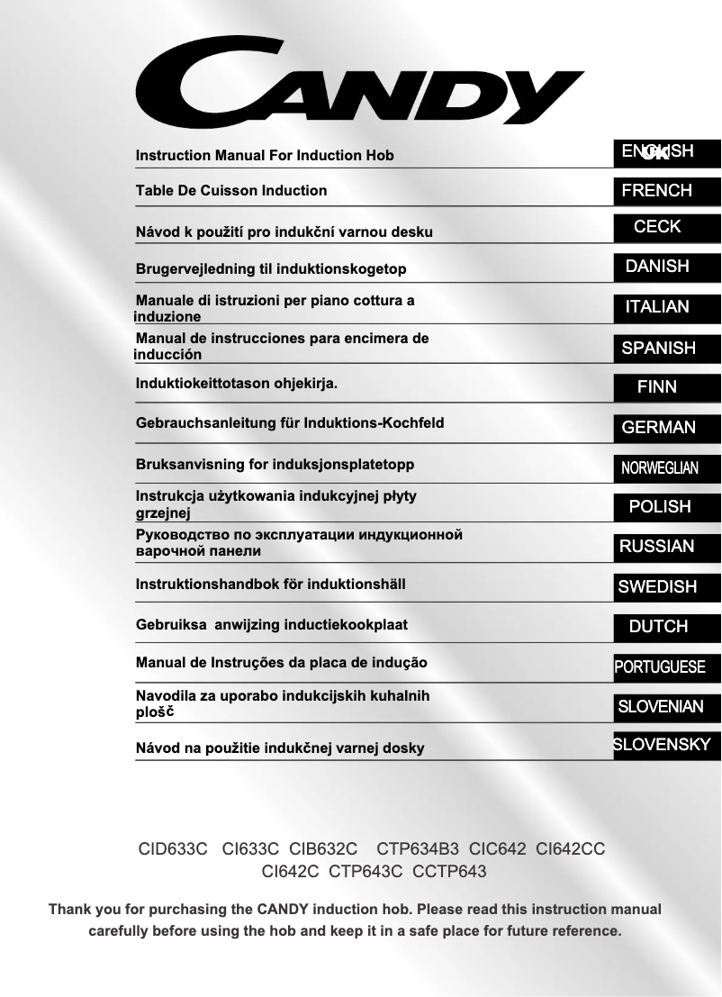 Page 1 de la notice Manuel utilisateur Candy CID633C