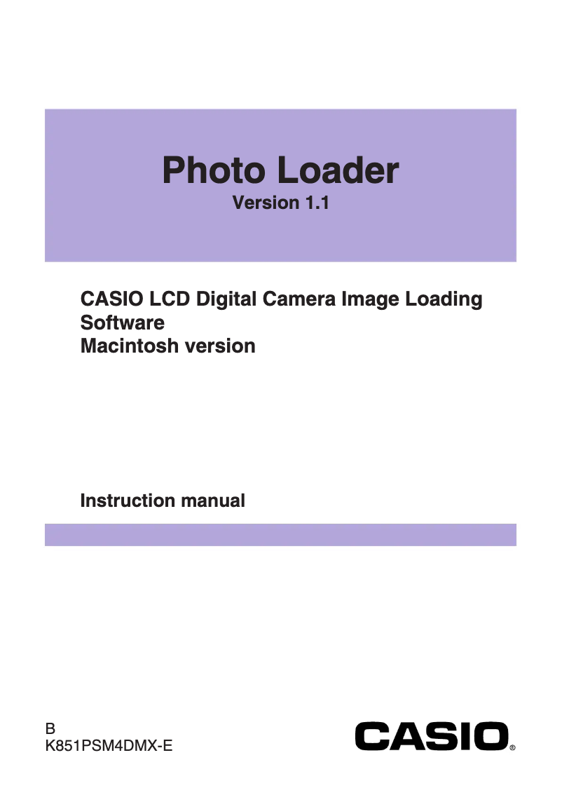 Page n°1 - Manuel utilisateur Casio Photo Loader