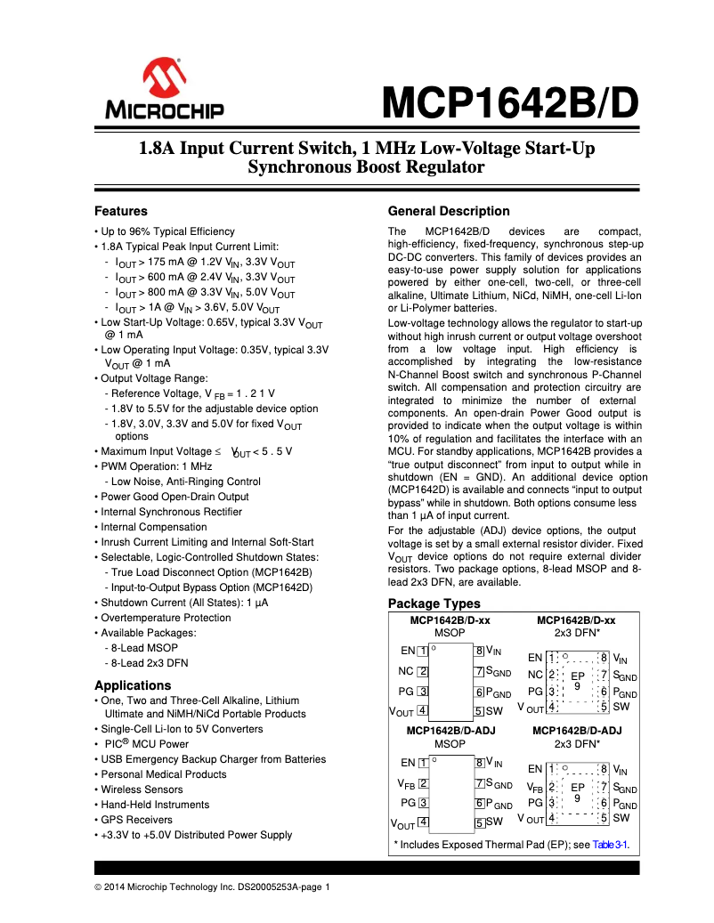 Page 1 de la notice Manuel utilisateur Microchip MCP1642