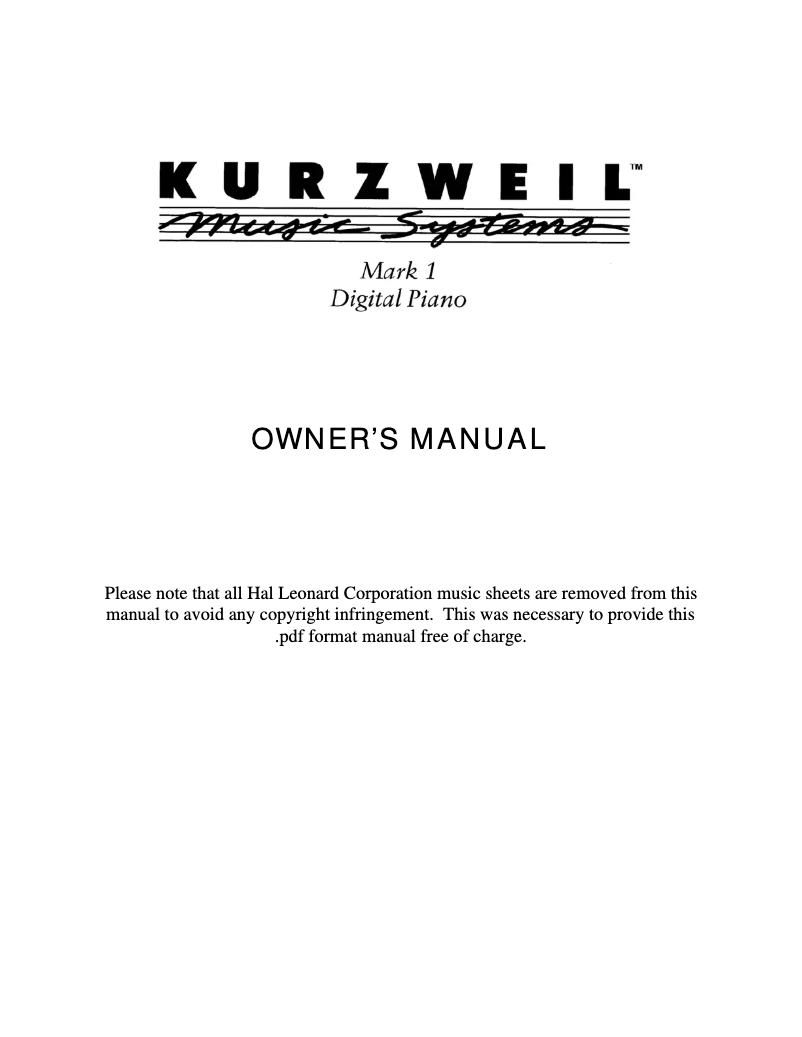 Página 1 del manual Manual de usuario Kurzweil Mark 1